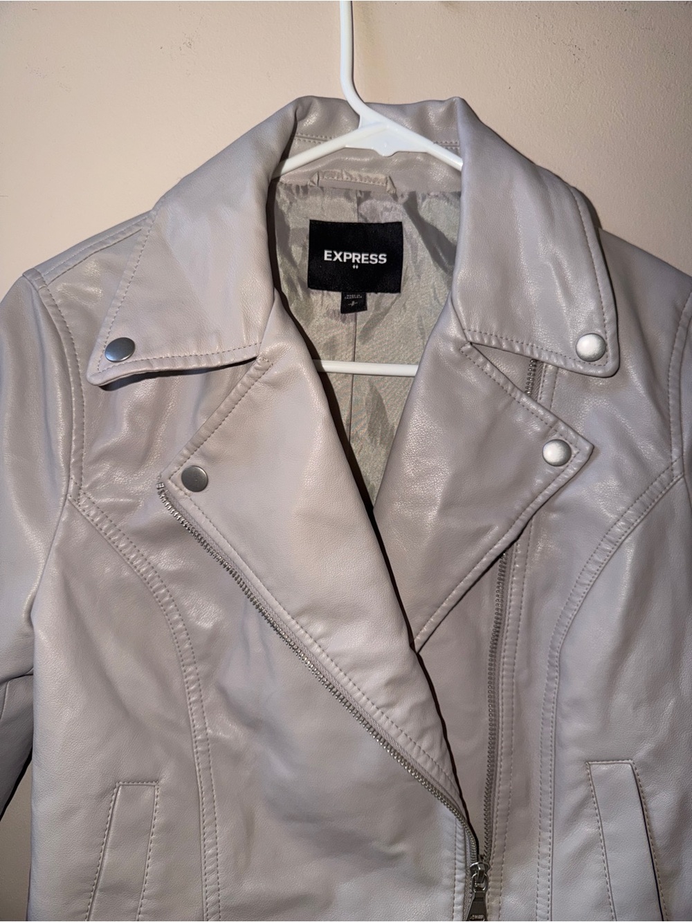 Express Women's Beige Faux Leather Moto Jacket size small